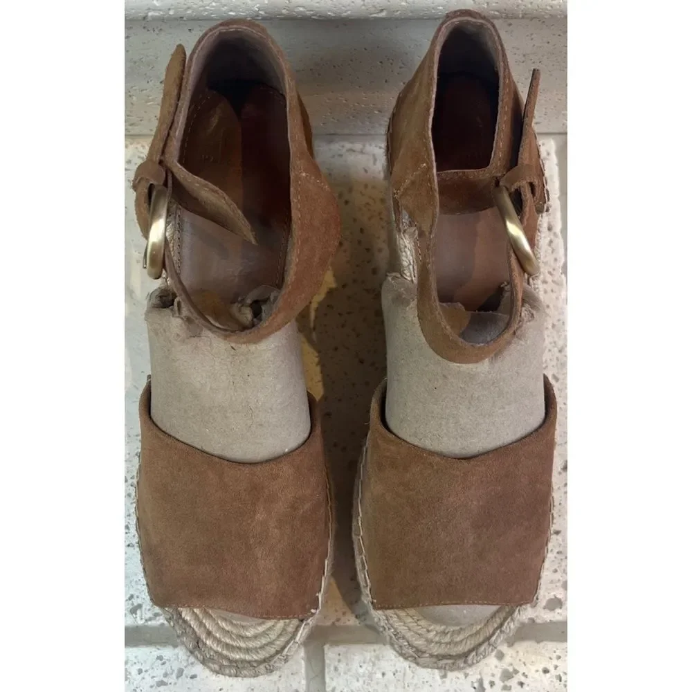 Marc Fisher Alida Espadrille Platform Wedge Natural Brown Sandal Size 11